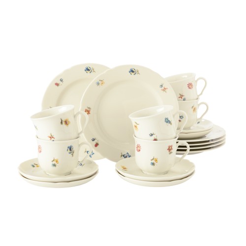 Seltmann Kaffeeservice 18-teilig, rund mit Relief, Form: Marieluise, Dekor: 44714 Blütenmeer, hohe Kantenschlagfestigkeit, Made in