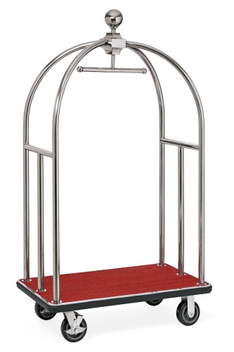 Gepäckwagen. silberfarben. Edelstahl. 2 schwenkbare Rollen Ø 15 cm mit Feststeller und 2