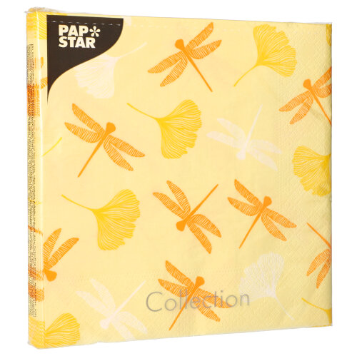 20 Servietten, 3-lagig 1/4-Falz 40 cm x 40 cm gelb "Ginko" von PAPSTAR