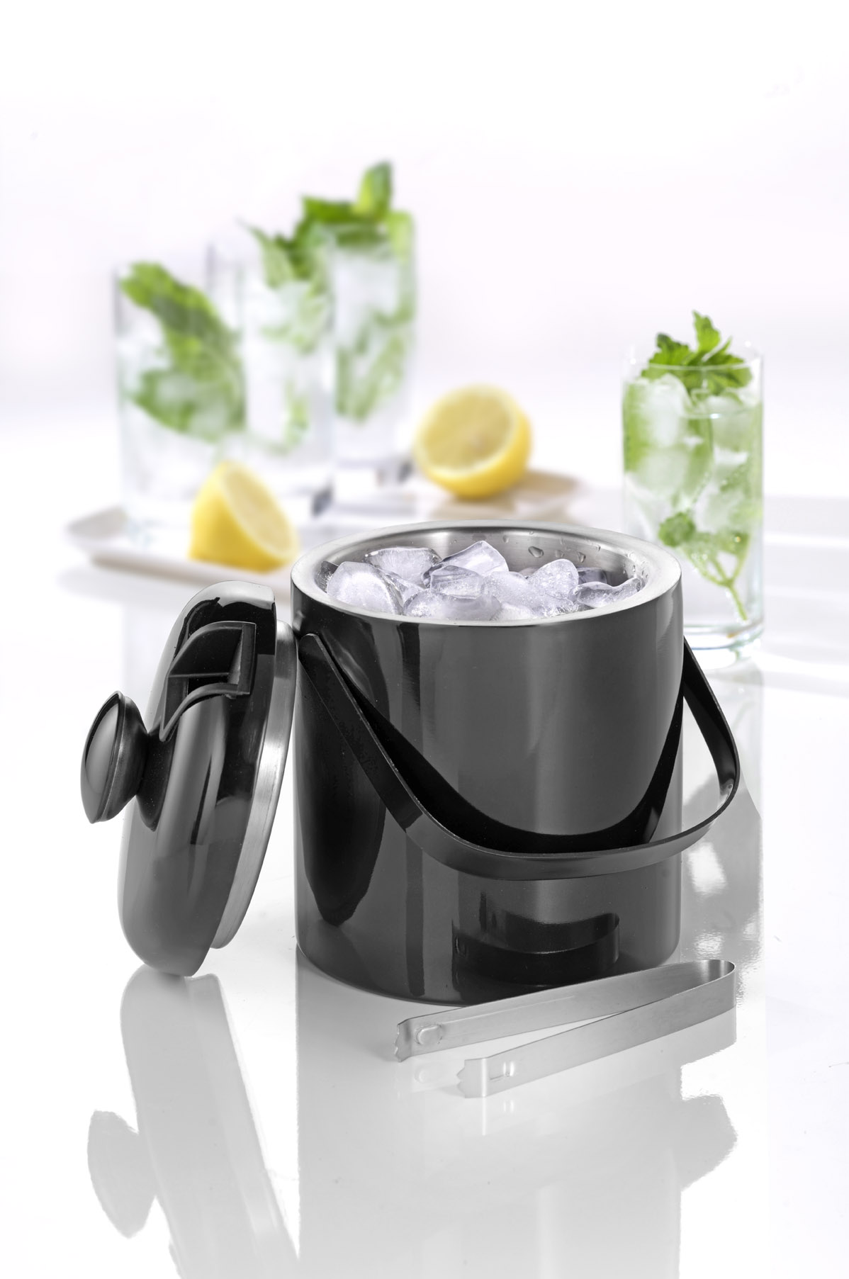 Eiskühler / Eiseimer LINCOLN, Edelstahl,  1,3 ltr, mit schwarzer Lackierung.