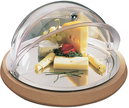 Kühltablett -TOP FRESH RUND- Ø 48 cm, H: 6 cm Set bestehend aus: Holzbox mit Kunststoffwanne (PS) - Tablett Ø 38 cm aus 18/10