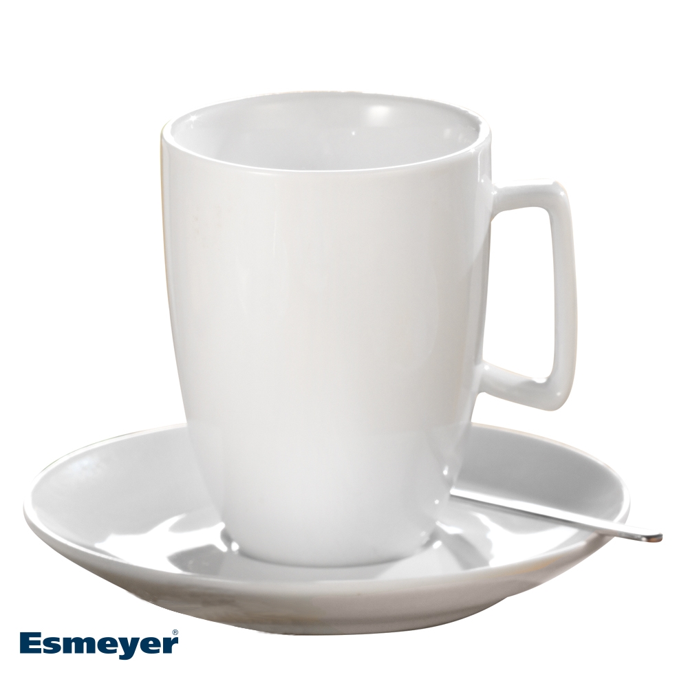 Café Grande-/Macchiato-Tasse, Inhalt: 0,25 ltr, mit Untertasse, Form CREMA, UNI WEISS, Henkelform eckig, Höhe: 10,0 cm