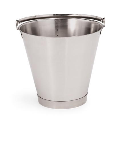 Eimer. mit Bodenreifen, Skalierung 1 bis 10 ltr. Chromnickelstahl. mit Skalierung.