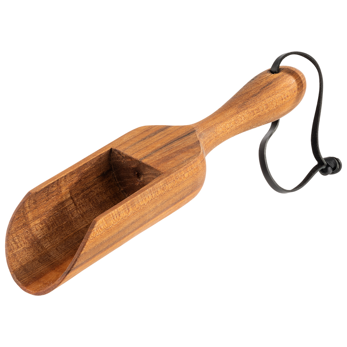 Schaufel, 25,5 x 6 cm, H: 4,5 cm, Eichenholz, dunkel, mit Kunstlederband, Länge: 25,5 cm, Griff: 10,5 cm, Schaufelmaß: 9,5 x 5 cm, H: 3,5 cm