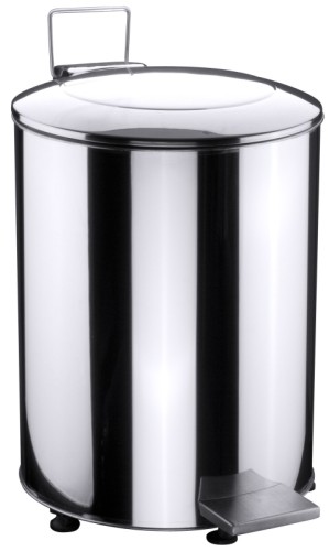 Tretabfallbehälter, rollbar aus Edelstahl 18/10, hochglänzend poliert, ausstattbar mit handelsüblichen Mülltüten, extra