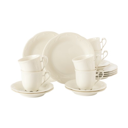 Seltmann Kaffeeservice 18-teilig, rund mit Relief, Form: Rubin, weiss cream, hohe Kantenschlagfestigkeit, Made in Germany
