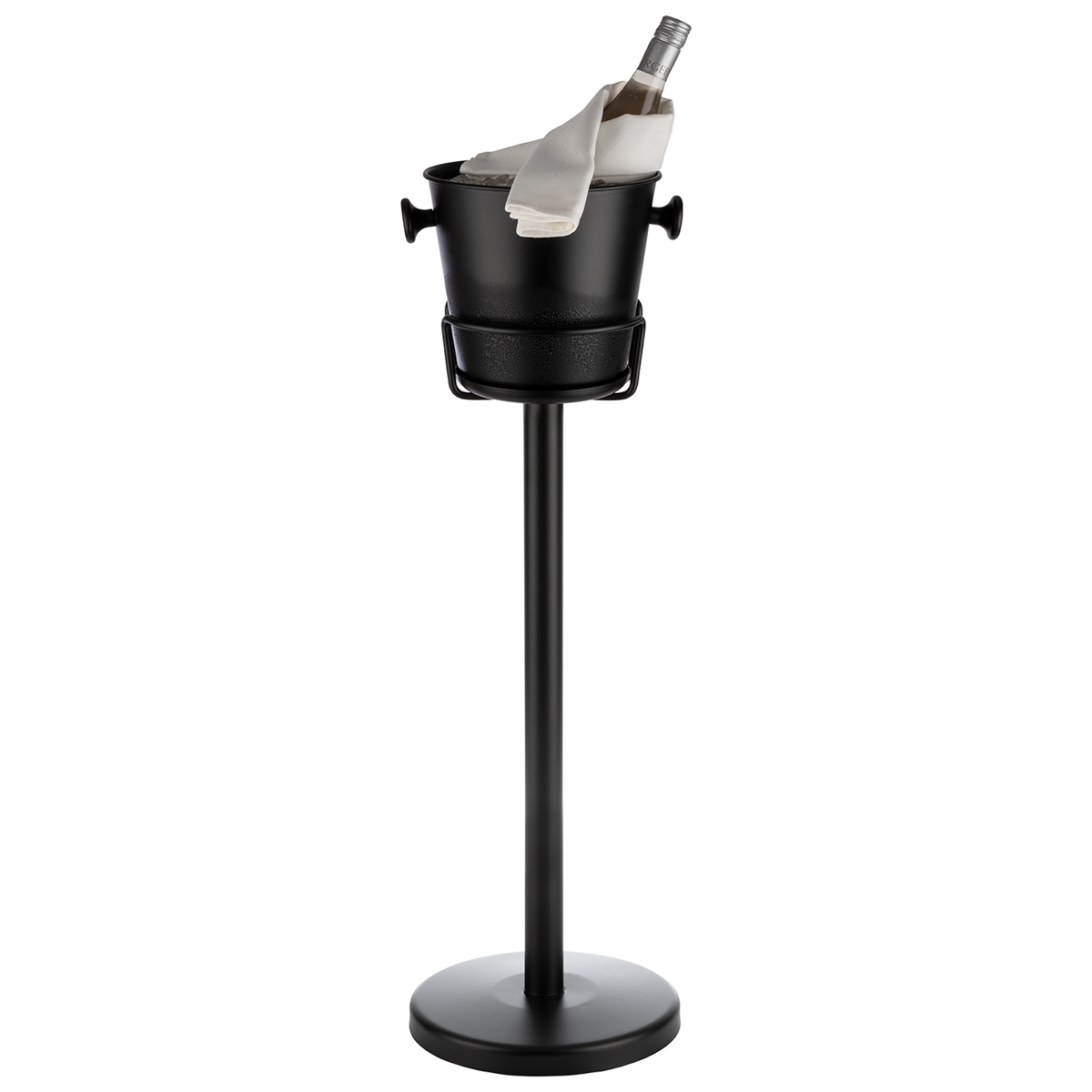 Wein- / Sektkühler, Ø 21,5 cm, H: 22 cm, 5 Liter, Aluminium, schwarz, mit 2 Griffen aus ABS, Fuß: Ø 15 cm