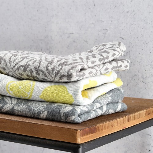 Geschirrtuch "Lime", Leinen/Polyester, weiß/gelb / Maße: 50x70 cm