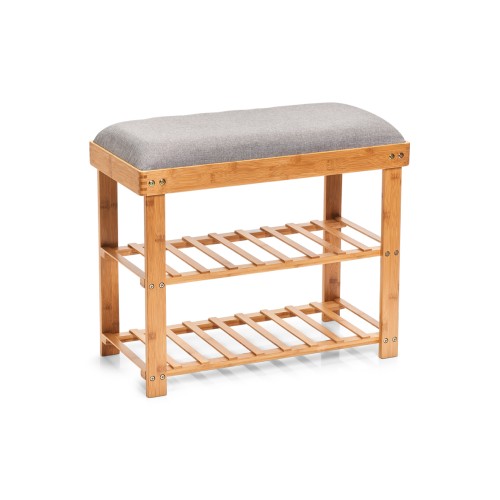 Schuhbank, Bamboo; Polyester, 60x29x50 cm. Farbe: grau. Die Kombination aus grauem Stoff und edlem Bambus schafft edles Flair in Ihrem Flur oder