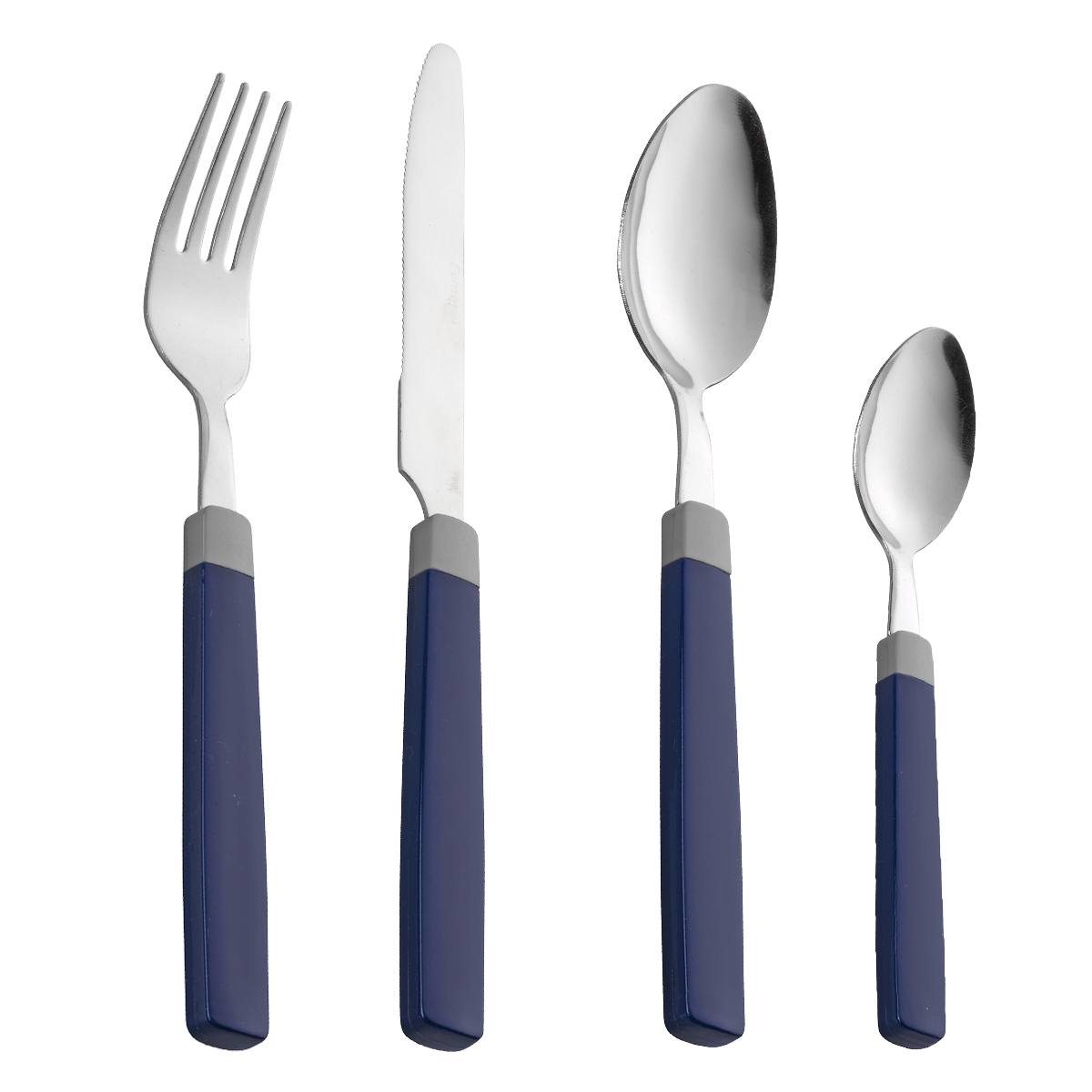 24-teiliges Besteck MIRA, Farbe: blau aus Edelstahl 18/0, trowalisiert. Messer aus Klingenstahl. Im runden Besteckkorb,