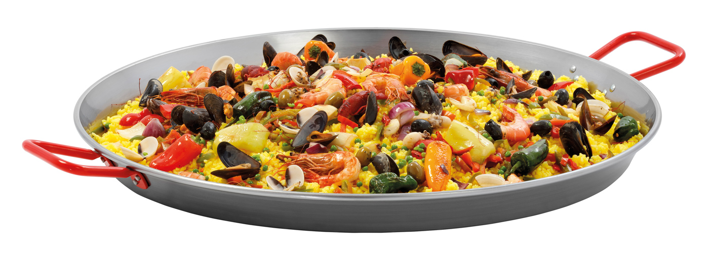 Bartscher Paella-Pfanne STP700 |Griff-Eigenschaften: Hitzebeständig ,Rot lackiert| Maße: 89 x 71 x 6,5 cm. Gewicht: 6,7 kg