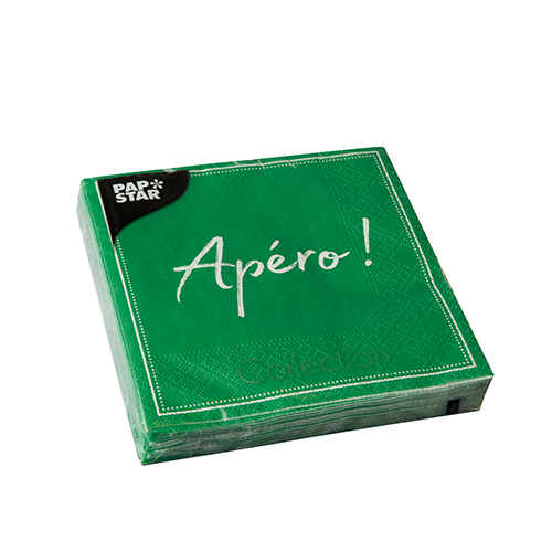 20 Servietten, 3-lagig 1/4-Falz 25 cm x 25 cm grün "Apero" von PAPSTAR