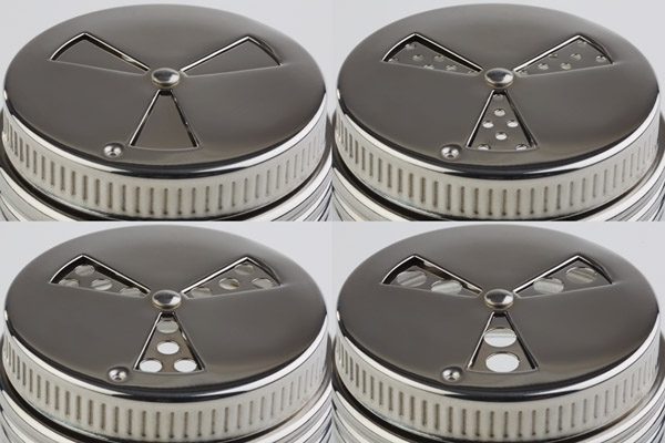 Multistreuer Ø 6,5 cm, H: 12 cm Glas, 200 ml Deckel aus 18/8 Edelstahl mit Schraubverschluss mit 3 verschieden Lochgrößen Ø 6