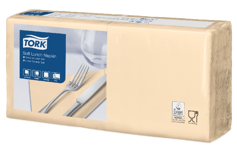 Tork Soft Lunchserviette, sand, 3-lagig, 33 x 33cm, 1/4 Falz, Paket à 150 Stck.