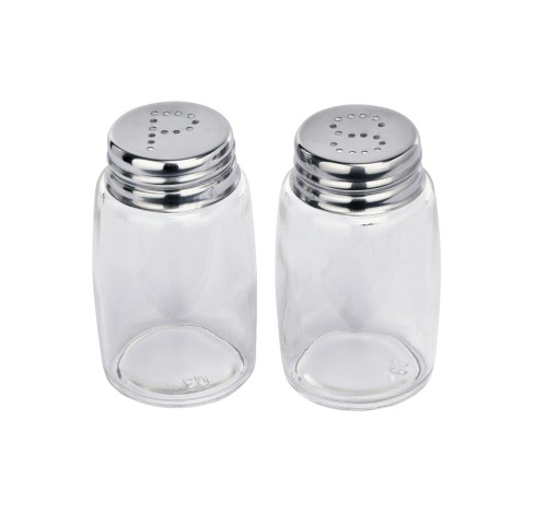 Salz-/Pfefferstreuer Set. Glas/Kappe aus Edelstahl.