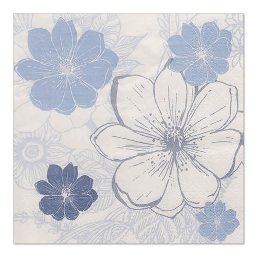 30 Servietten, 3-lagig 1/4-Falz 33 cm x 33 cm "Blue Floret" von PAPSTAR