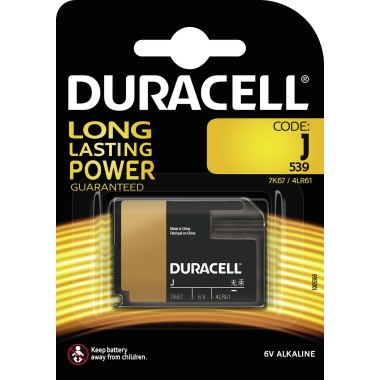 DURACELL Batterie J 4LR61 Alkaline 6V 500 mAh, Typbezeichnung: J, Bauform: 4LR61, Bauart: Alkaline, Nennspannung: 6 V,
