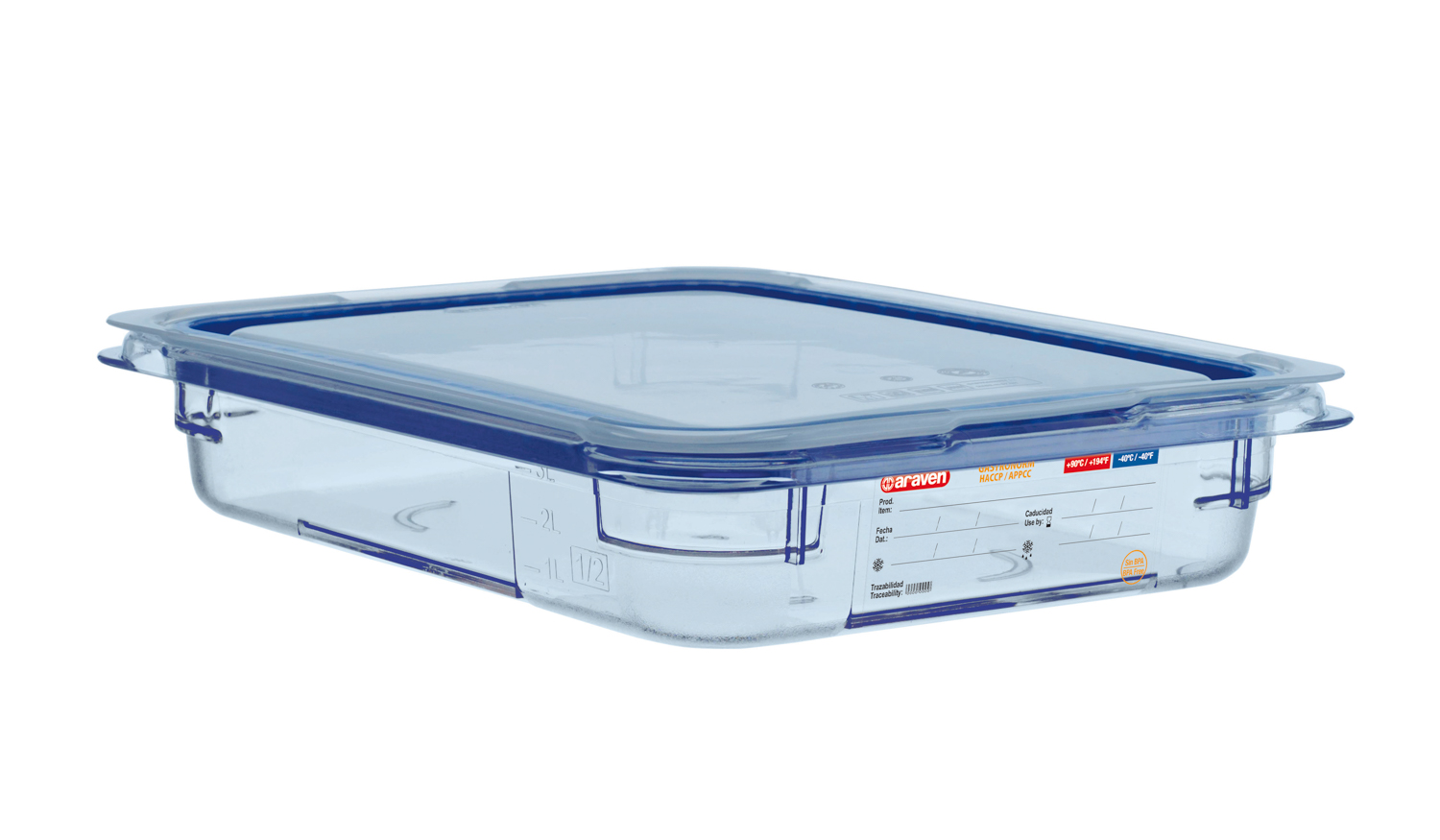 ARAVEN luftdichter Behälter GN 1/2 65mm Höhe und 2,8 Liter Fassungsvermögen, BPA-frei