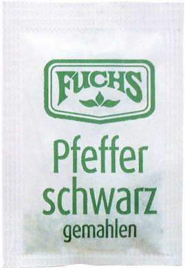 Fuchs Pfeffer schwarz gemahlen im Portionsbeutel à 0,30 g Inhalt: 2.000 Stück / Karton