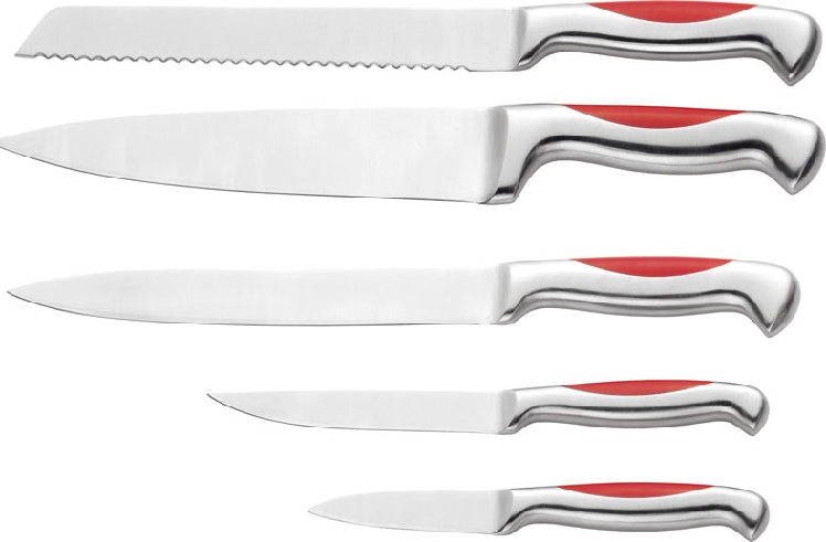 5-teiliges Messerset SPACE, rot Messergriffe aus Edelstahl mit rotem Inlay Klingen aus Spezialstahl