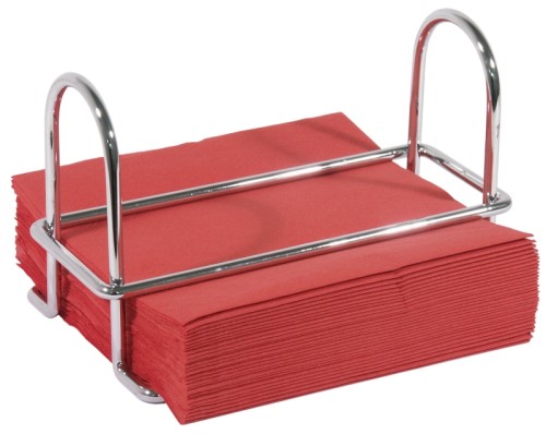 Serviettenhalter für Servietten 33 x 33 cm (1/4 Falz) aus 6 mm starkem verchromten Stahldraht mit 8 mm starkem schwerem Niederhalter