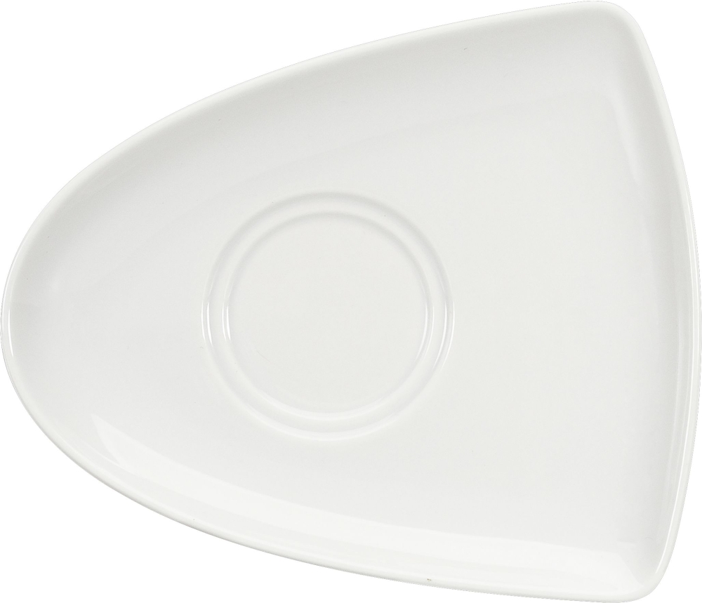 Bauscher Untertasse ENJOY asymmetrisch, mit 2 Spiegeln in der Farbe uni weiss. Maße: 170 x 149 mm, Höhe: 22 mm.