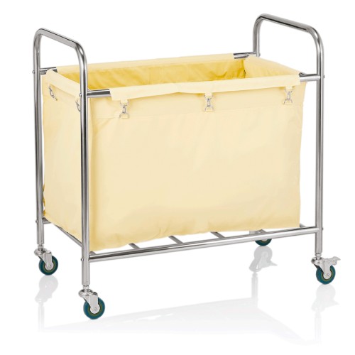 Ersatzwäschesack. 4 schwenkbare Rollen à Ø 7,5 cm, davon 2 mit Feststeller, Rohrrahmen Ø 2,5 cm. Material: Nylon.