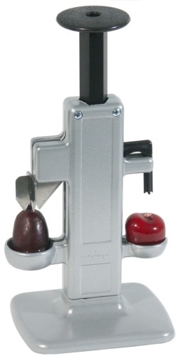 Pflaumen- und Kirschenentsteiner aus beschichtetem Aluminiumdruckguss, Stößel aus Kunststoff, Messer aus Edelstahl Länge: 10,5 cm,