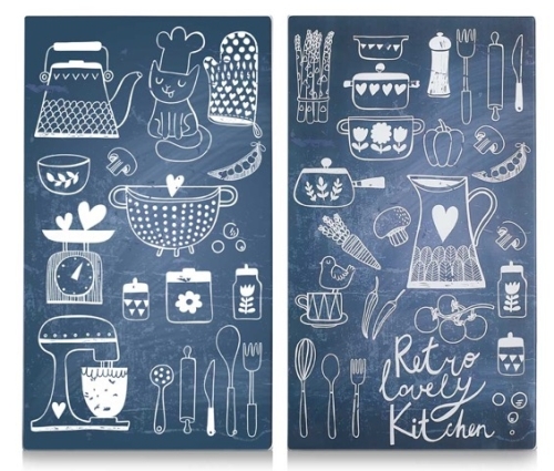 Zeller Herdabdeck-/Schneideplatten Lovely Kitchen, 2-er Set, Glas 30x52 cm