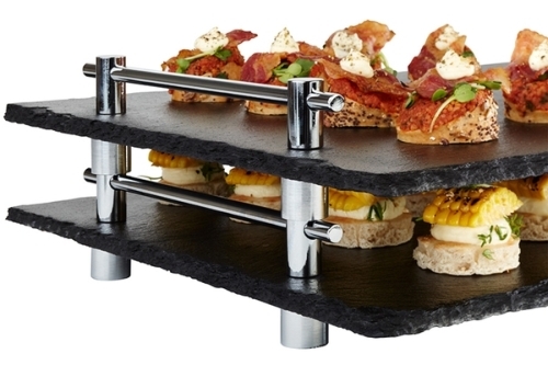 GN 1/1 Naturschieferplatte 53 x 32,5 cm, H: 6 cm Materialstärke 6-9 mm verchromte Griffe, inkl. fest verschraubten