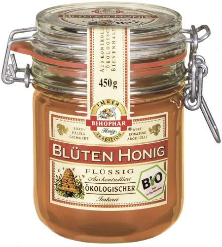 Bihophar Bio Blüten Honig flüssig Bügelglas 450G