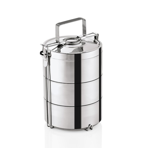 Thermoetagentransportbehälter, 4 Speiseeinsätze à 0,9 Liter. Speiseeinsatz: Höhe 6 cm, mit Tragegriff, oberer Speiseeinsatz mit separatem