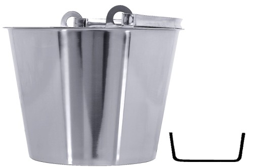 Eimer ohne Bodenreifen aus Edelstahl 18/10, hochglänzend, einseitig graduiert in 1-l Schritten, mit fugenlosen Henkellaschen, schwere