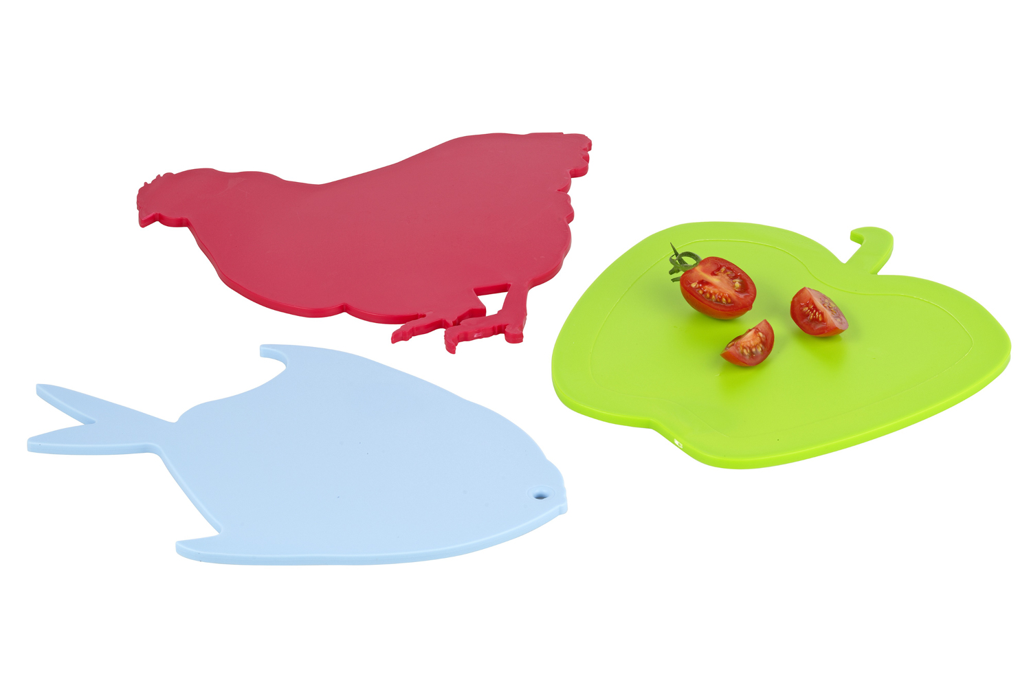 4-teiliges Schneidbrett Set "TRECK", aus Kunststoff, jedes Brett hat eine andere Form und Farbe.