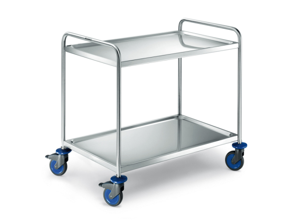 BLANCO Servierwagen a. rostfreiem Edelstahl mit luftidentischen Rollen, 4 Lenkrollen Ø 125 mm, davon 2 m. Feststeller, Maße der Borde: 2 Borde