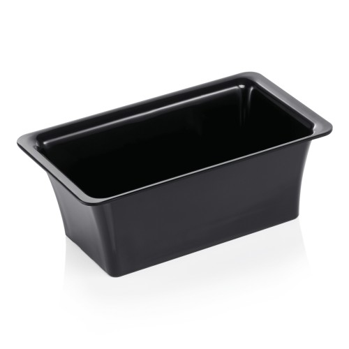 GN 1/4 Behälter, mit glattem Rand. Material: Melamin. Serie: GN 97. Inhalt in Litern: 2,8. Farbe: schwarz. Maße: Höhe: 100 mm