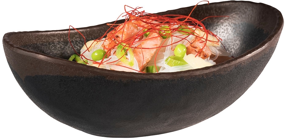 Schale -MARONE- 16,5 x 10 cm, H: 5,5 cm Melamin, schwarz mit braunem Rand 0,25 Liter spülmaschinengeeignet stapelbar nicht