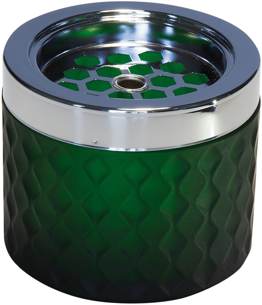 Windaschenbecher Ø 9,5 cm, H: 8 cm Glas, matt-dunkelgrün, gefrosted, Metall verchromt mit Bajonettverschluss zerbrechlich