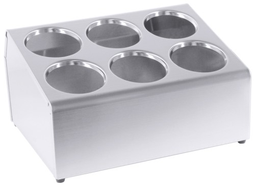 Besteckbehälter für 6 Besteckköcher zweireihig mit Loch-Ø 10 cm, aus Edelstahl 18/0, seidenmatt poliert, für vier, sechs bzw. acht