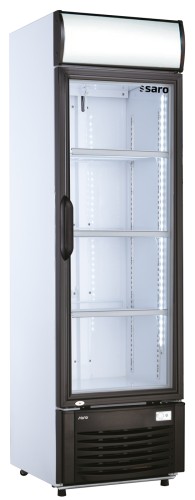 SARO Getränkekühlschrank mit Werbetafel, Modell GTK 282 M - Kapazität 282 L Höhe 184,5 cm Breite 53 cm Tiefe 59 cm
