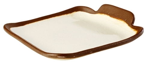 Teller -CROCKER- 14 x 13 cm, H: 2,5 cm Melamin, creme mit braunem Rand spülmaschinengeeignet stapelbar nicht