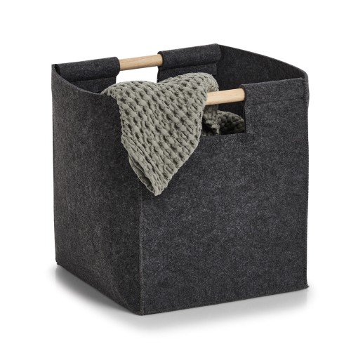 Aufbewahrungskorb, Filz/Holz, anthrazit. Länge: 300 mm. Breite: 300 mm. Höhe: 350 mm