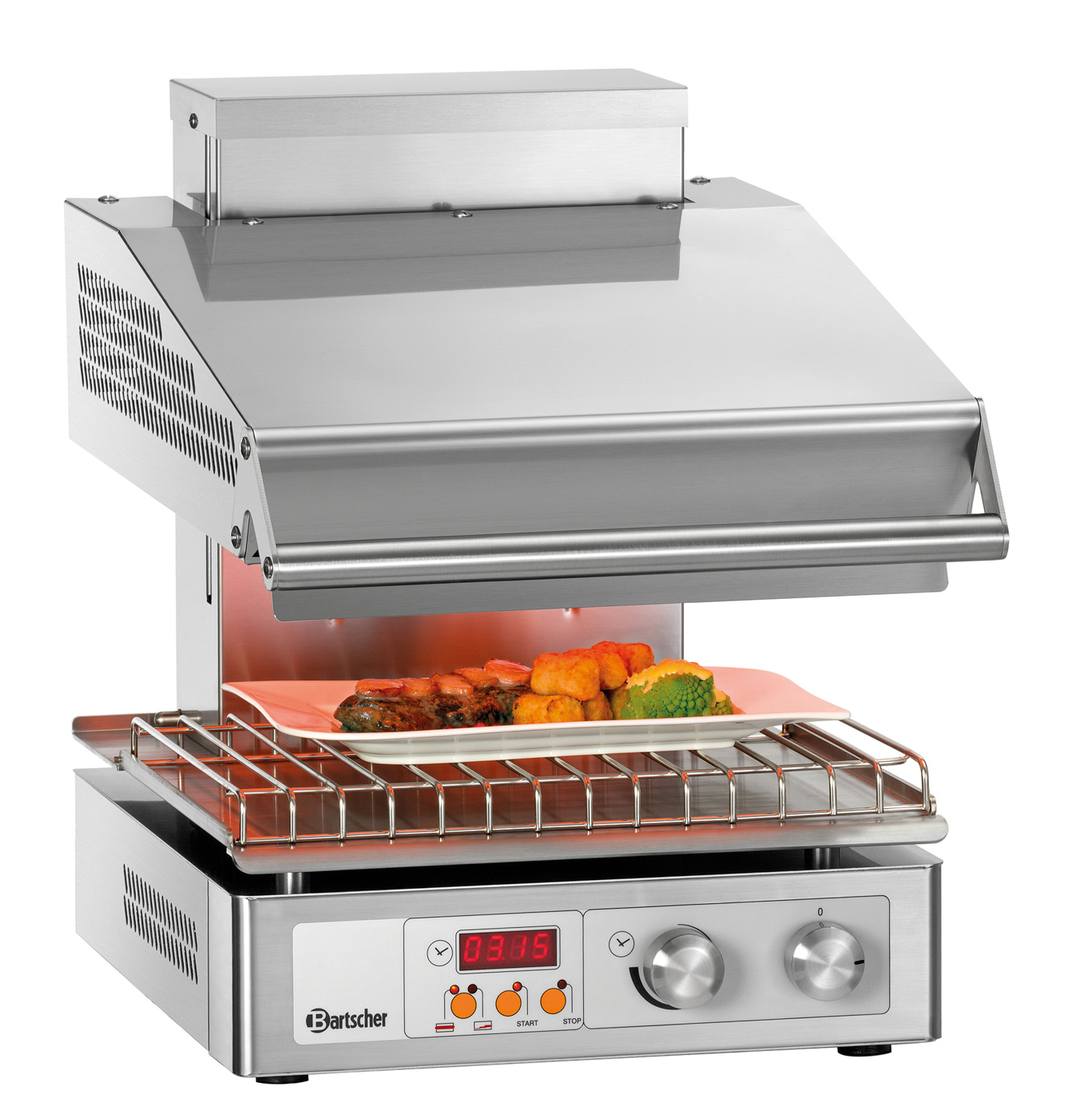 Bartscher Hi-Light-Lift-Salamander 400-2Z |Fettauffangbehälter: Ja | Maße: 40 x 57 x 51,5 cm.Gewicht: 41 kg