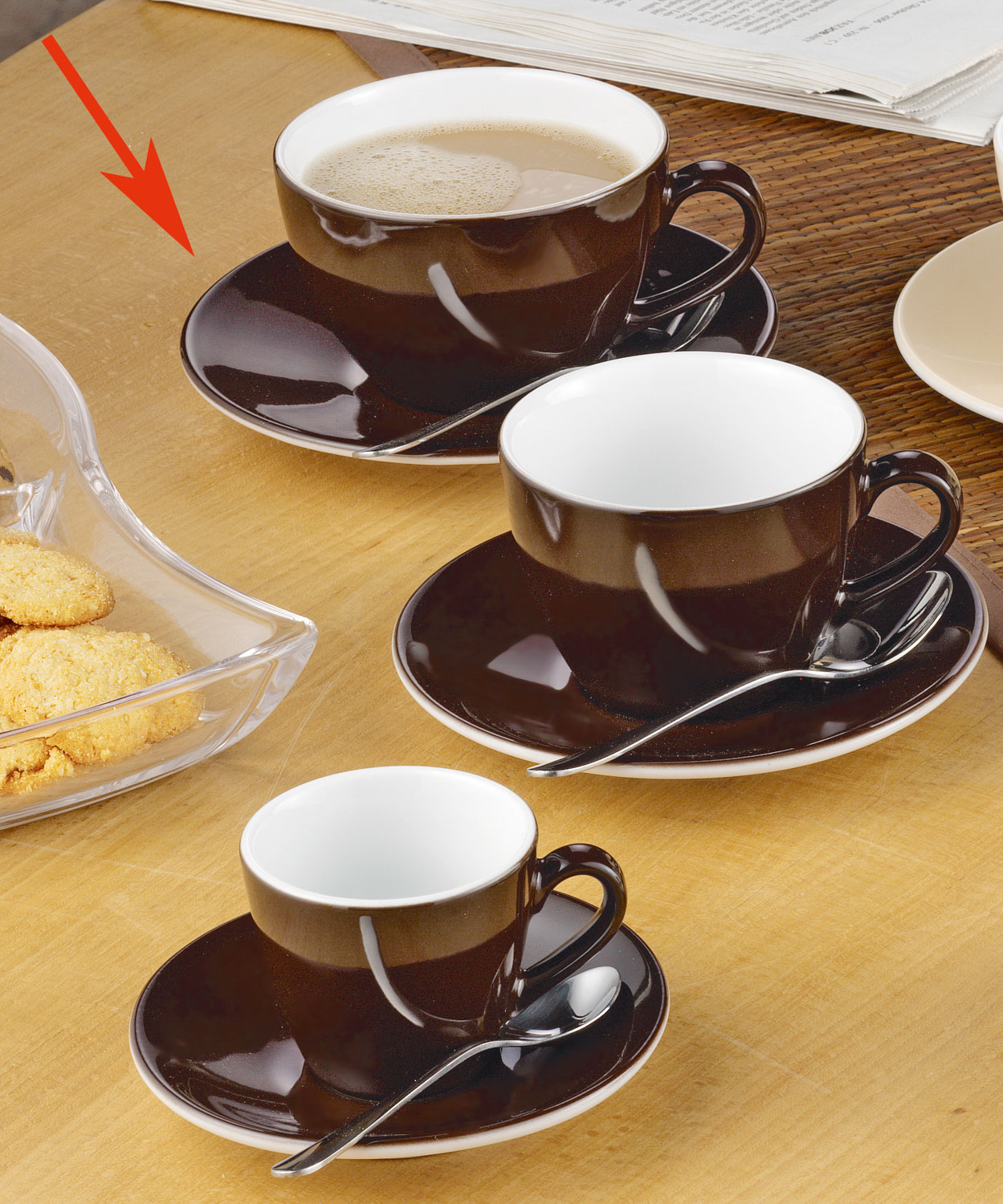 Kombi-Untertasse COFFEESHOP, braun, von Eschenbach. Aus Porzellan, Durchm.16cm,