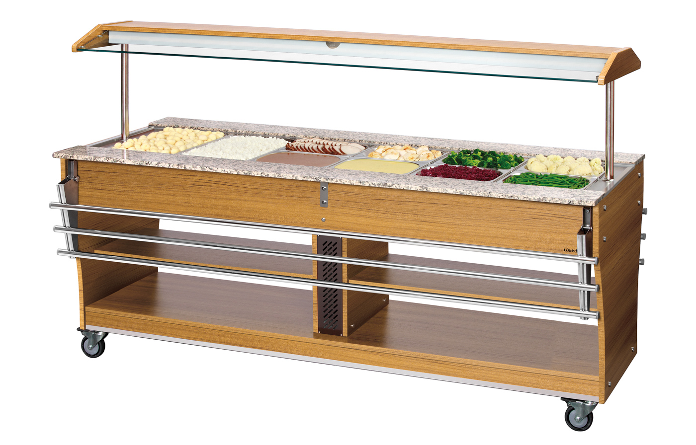 Bartscher Buffetwagen, warm, 6x 1/1 GN |Temperaturbereich von: 30 °C | Maße: 215 x 88 x137,0 cm. Gewicht: 184 kg
