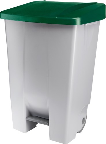 Tretabfallbehälter. Polyethylen. mit Fußpedal und 2 Rollen.