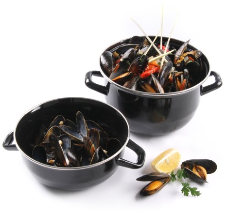 HENDI Muscheltopf Emailliert - mit Deckel - 1,2 max. Inhalt in Kg. (ca.) - 2,3 Liter Ø180 mm