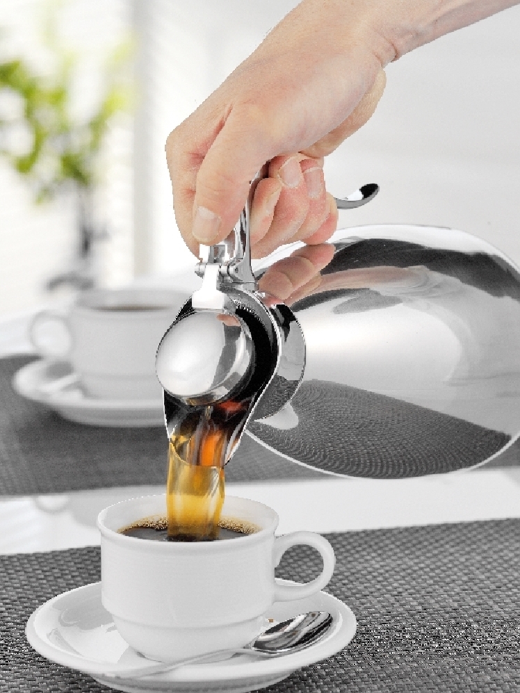 Isolierkanne PALACE, Inhalt: 0,6 Liter, Höhe: 195 mm, aus doppelwandigem Edelstahl 18/10, Einhandbedienung, Verschluss mit Dichtung