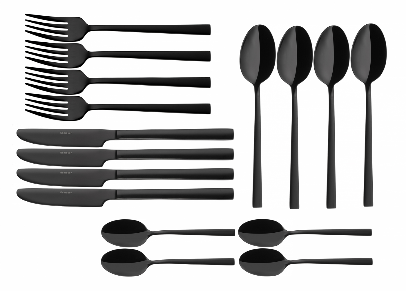 16-teiliges Besteck MELINA mit PVD-Beschichtung in schwarz, aus Edelstahl 18/10, Materialstärke 2.5 / 2.0 mm.