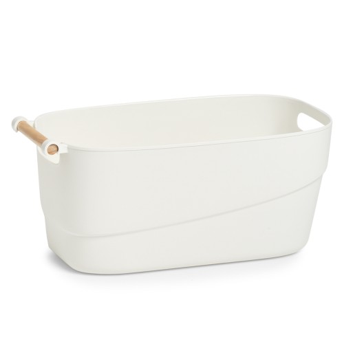 Aufbewahrungskorb, Kunststoff/Holz, weiß. Länge: 400 mm. Breite: 215 mm. Höhe: 180 mm